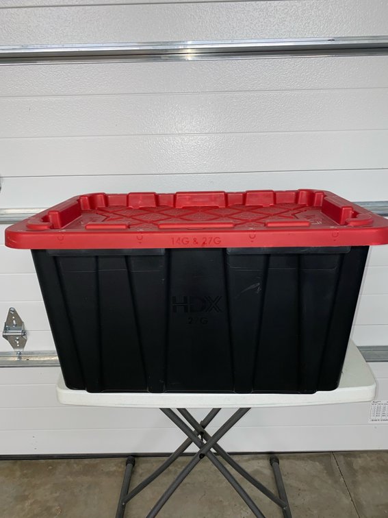27-Gallon HDX Lock Tight Lid (Red/Black) Storage Tote