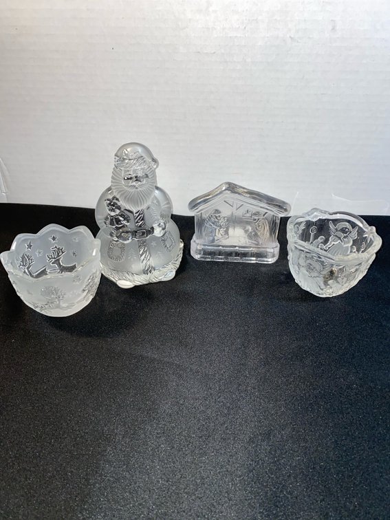 (4) Glass/Crystal Holiday Candle Holders