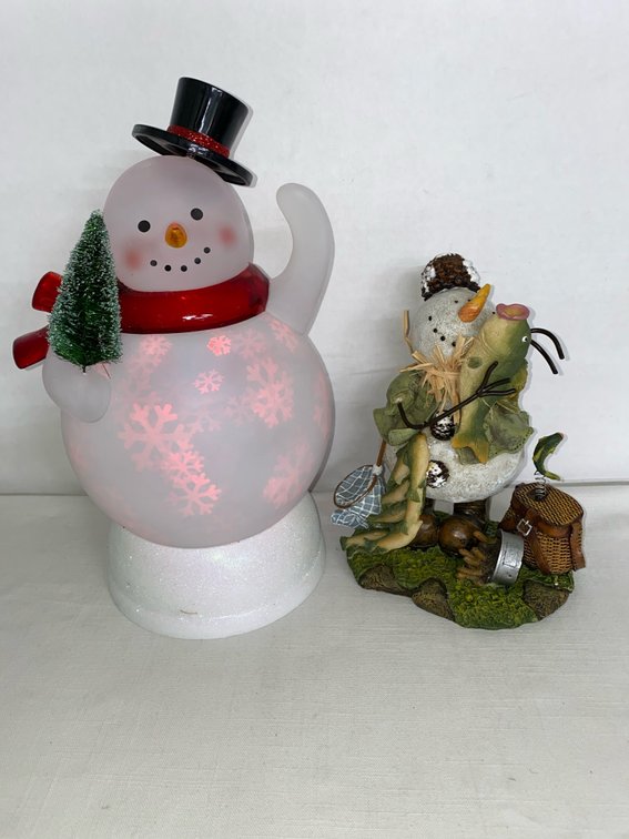 (2) Snowman Holiday Items (Light-up Snowman & Resin Fisher Snowman)