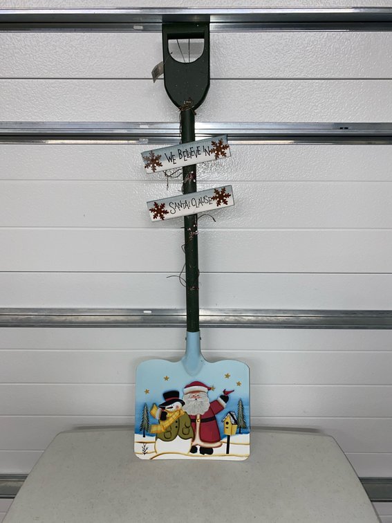 We Believe In Santa Claus Painted Metal/Wood Shovel Display