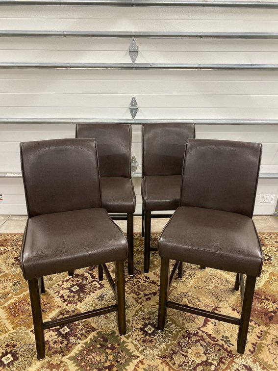 (4) Wood/Faux Leather “Tall” Counter-Top Bar Stools with Full Back