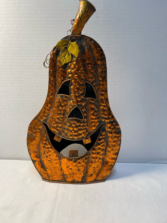 Large Metal Pumpkin “Jack-O-Lantern” Candle Holder