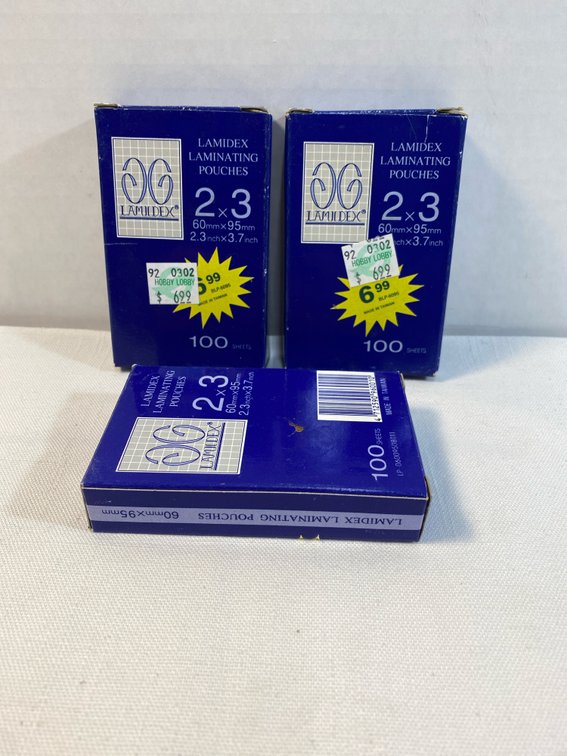 (3) Boxes of 2-inch x 3-inch Lamidex Laminating Pouches