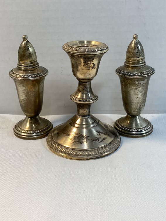925 Silver (Weighted) Candle Stick Holder, Salt & Pepper Shakers