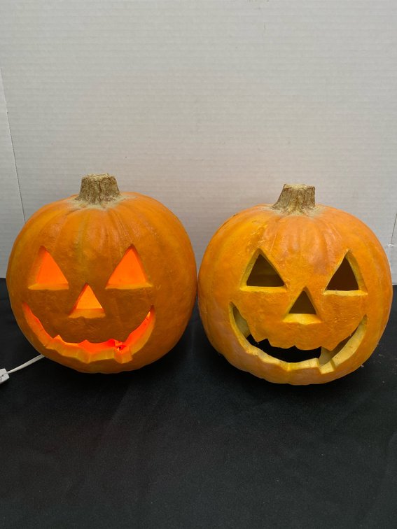(2) Heavy Foam/Resin Jack-O-Lanterns (1-Light-Up)
