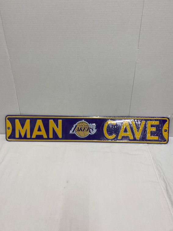 Metal (Porcelain) Los Angeles Lakers MAN CAVE Sign… Large!