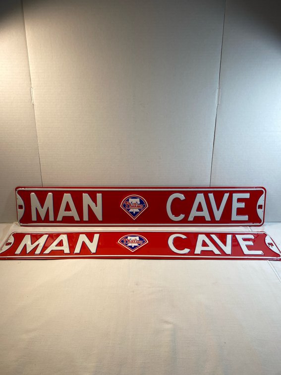 (2) Metal “Porcelain” Phillies MAN CAVE Signs