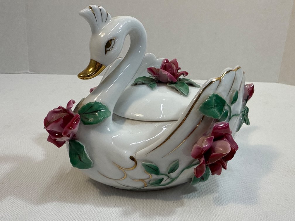 Vintage Lefton China Swan Trinket Dish