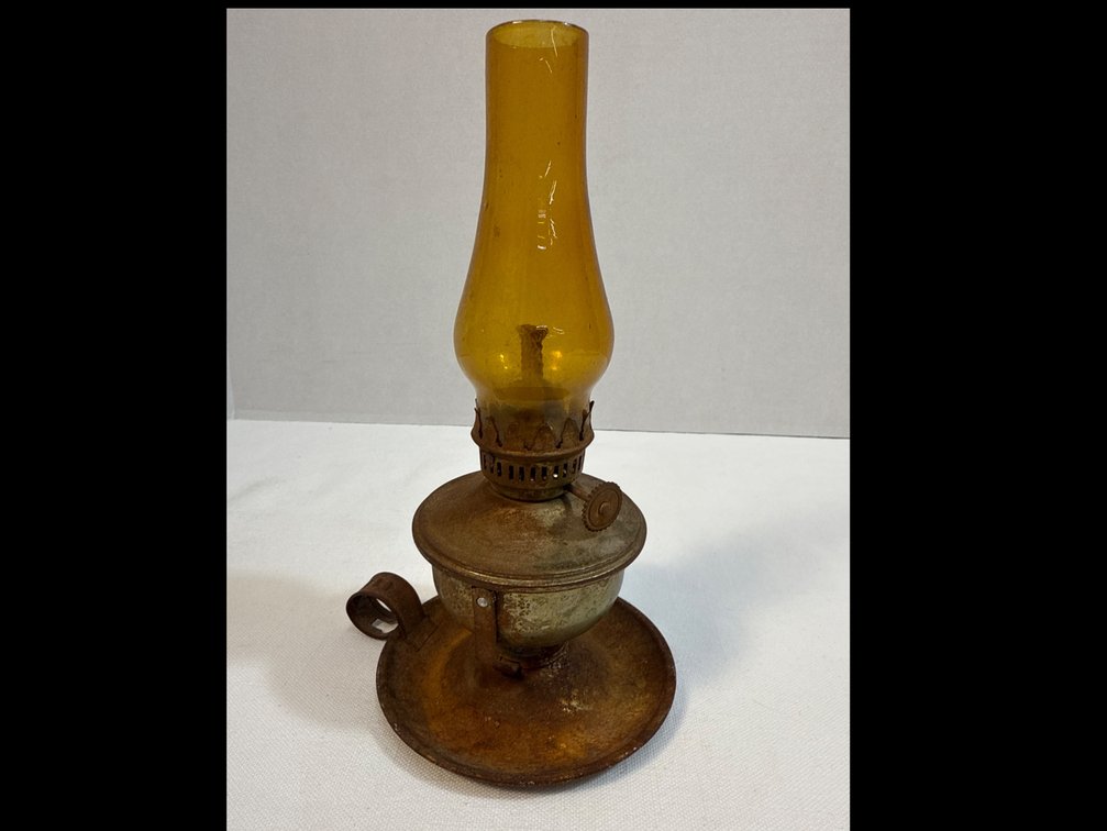 Vintage Brass Miniature Amber Lamp