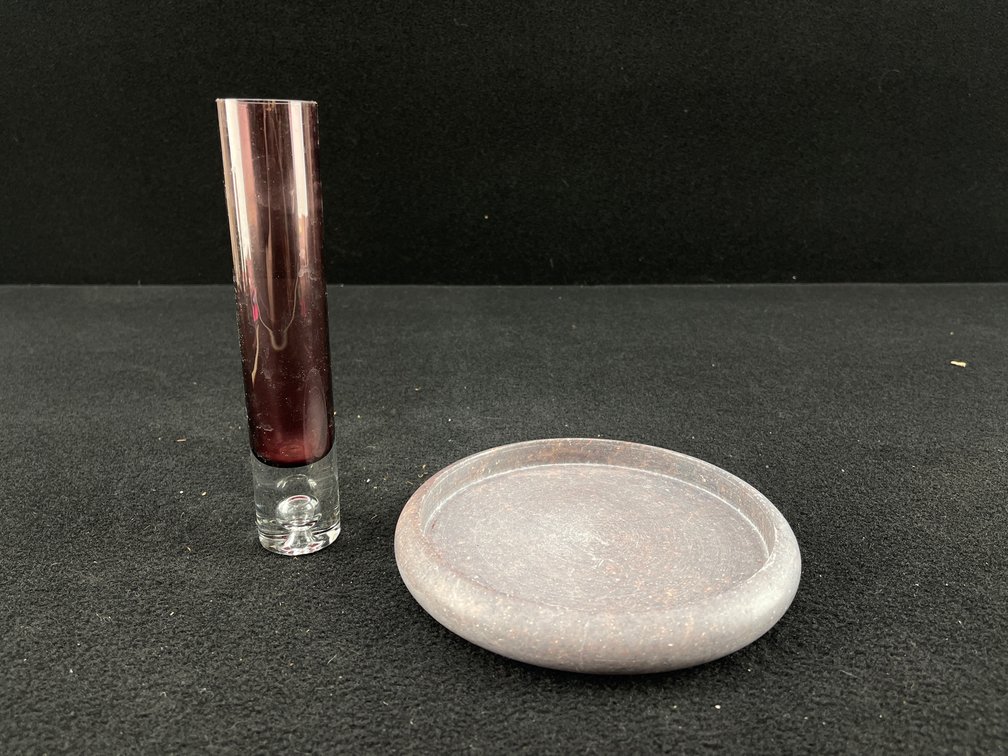 Amethyst Glass Vase and Stone Tray