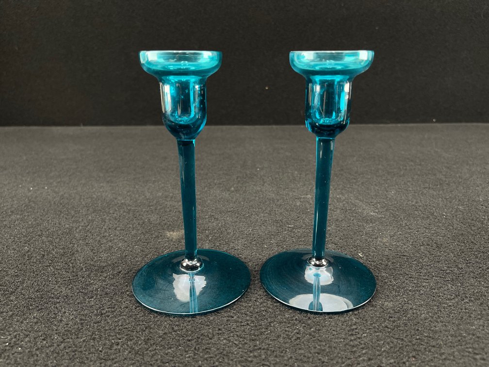 Turquoise Blue Glass Candlestick Holders