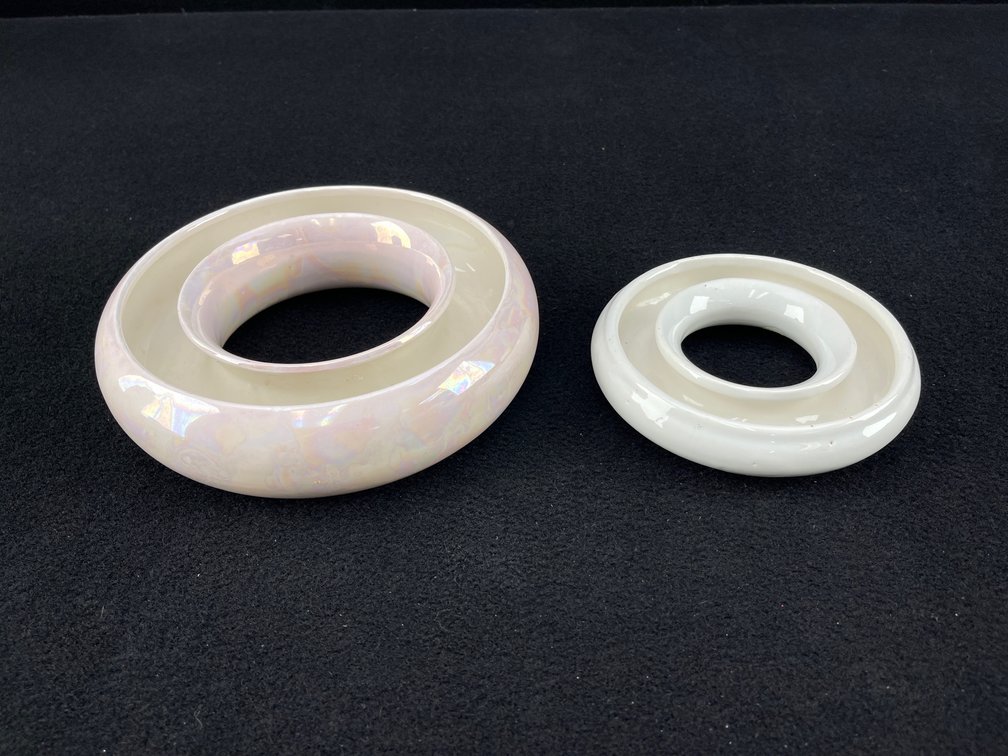 Pink Luster and White Ceramic Ring Vases