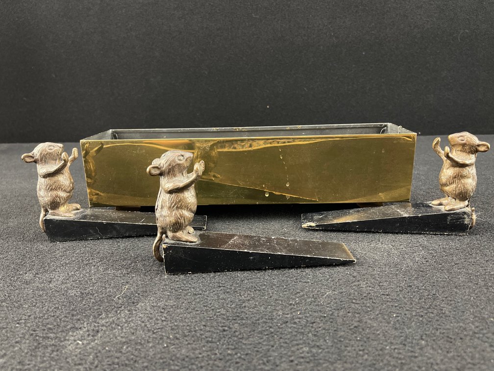Gold Toned Metal Planter and Mouse Door Stoppers