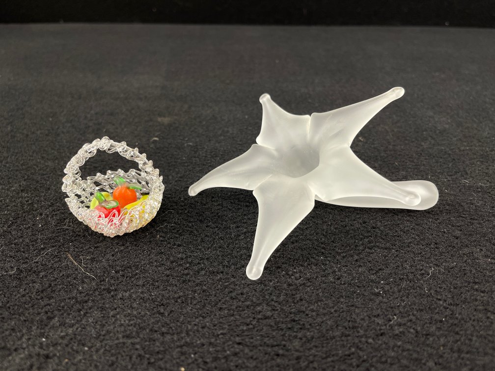 Frosted Lily Sculpture and Miniature Glass Fruit Basket