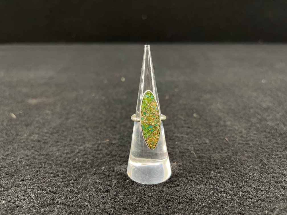 Sterling Silver Marquise Green and Yellow Ring