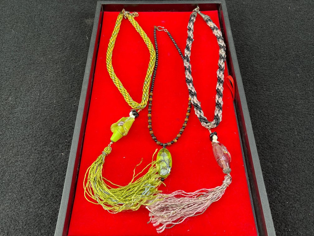 Braided Chain and Glass Pendant Necklaces