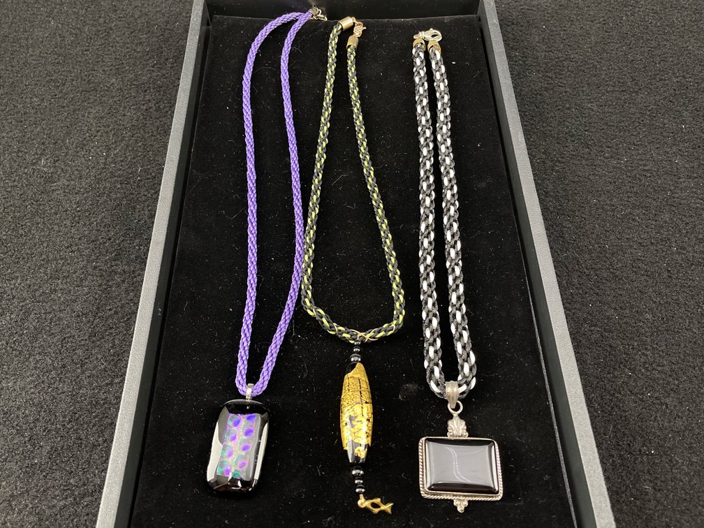 Braided Chain and Glass Pendant Necklaces