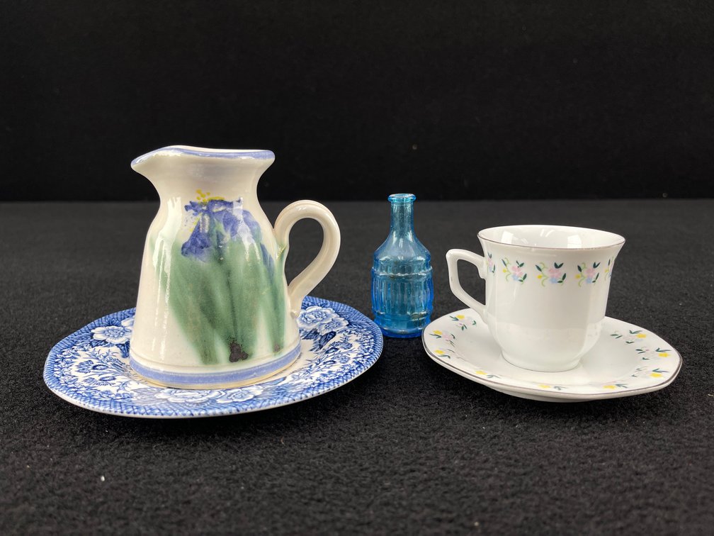 Vintage Floral Teacup, Saucer, and Creamer