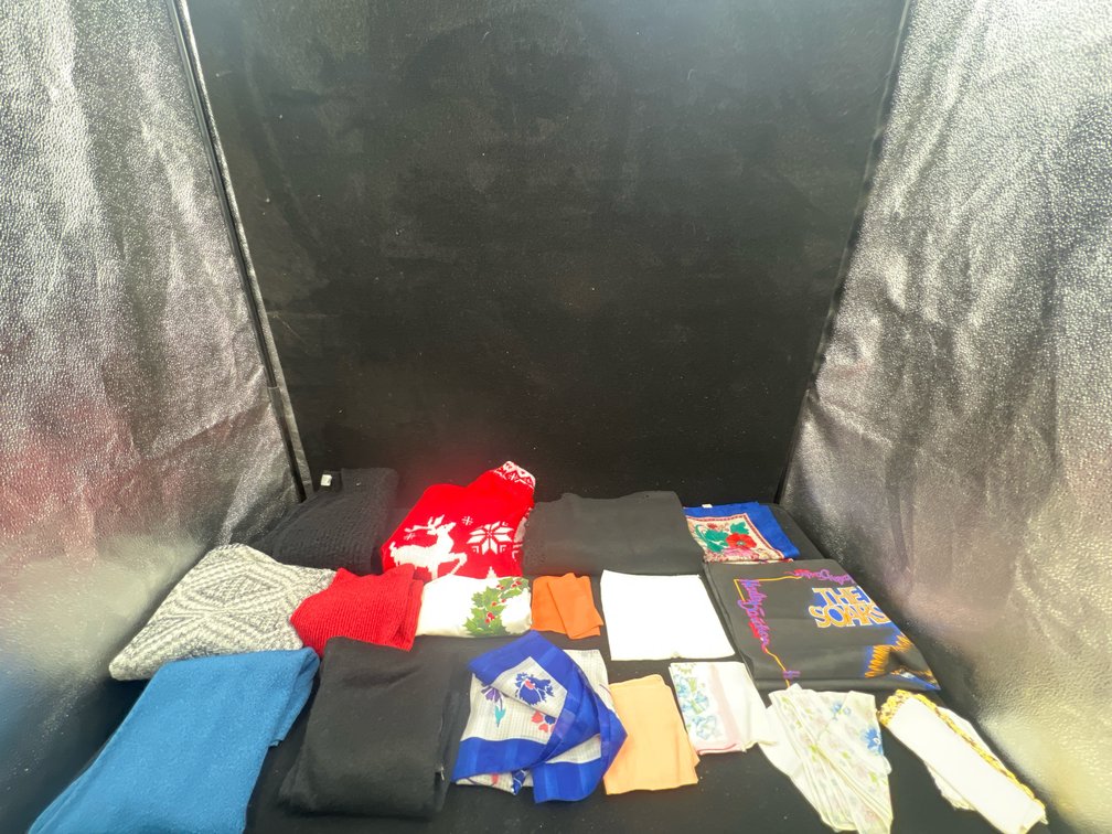 Sweaters, Handkerchiefs, & Table Cover