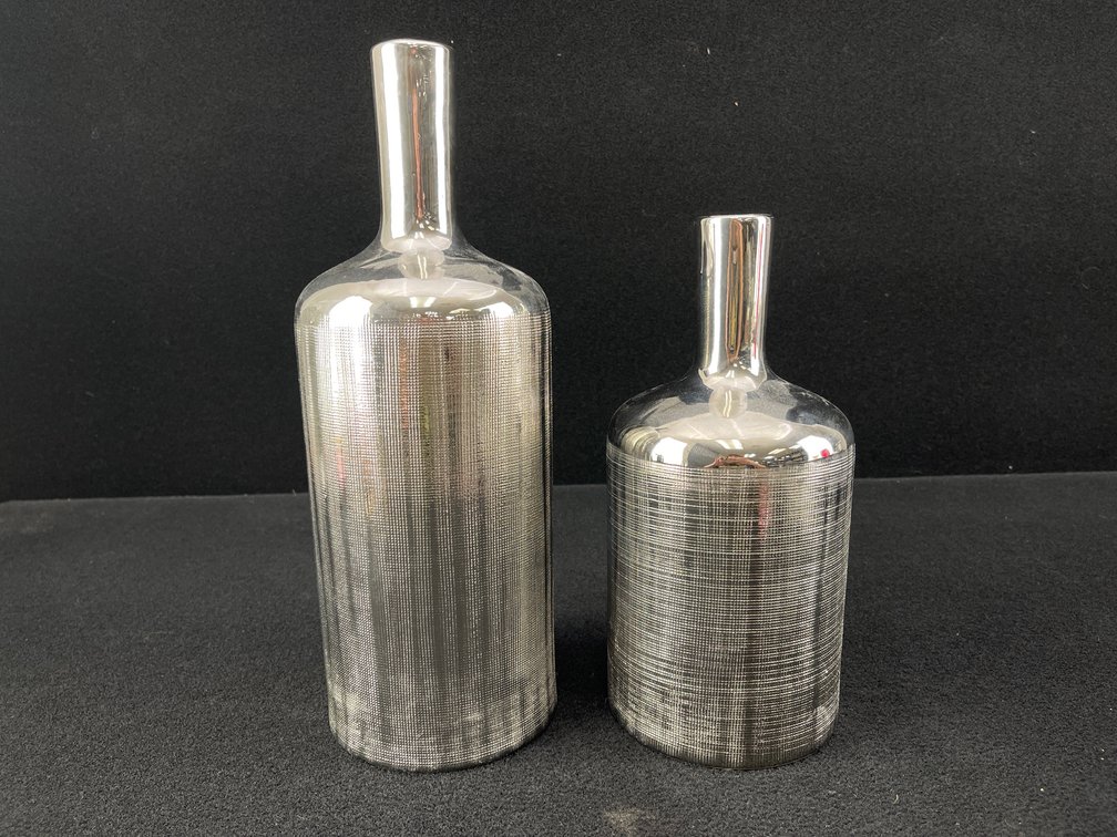 Ceramic Silver Toned Bottle Vases