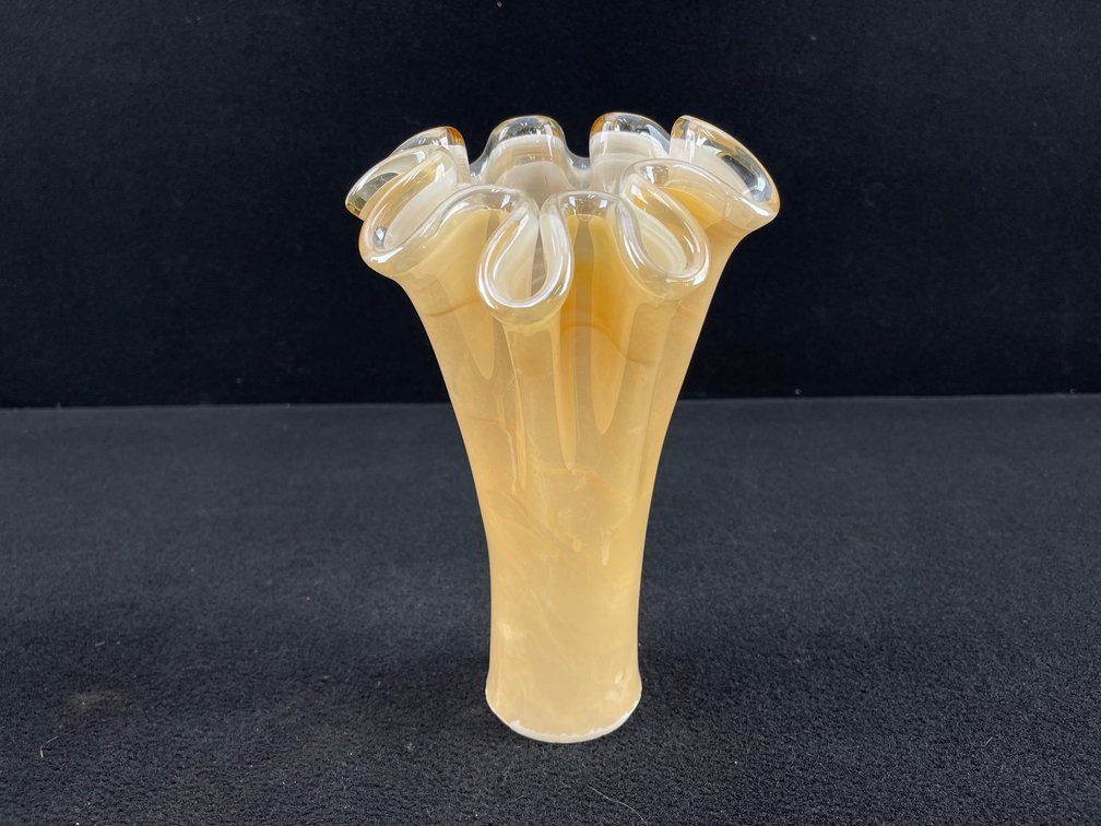 Murano Style Glass Ruffled Vase