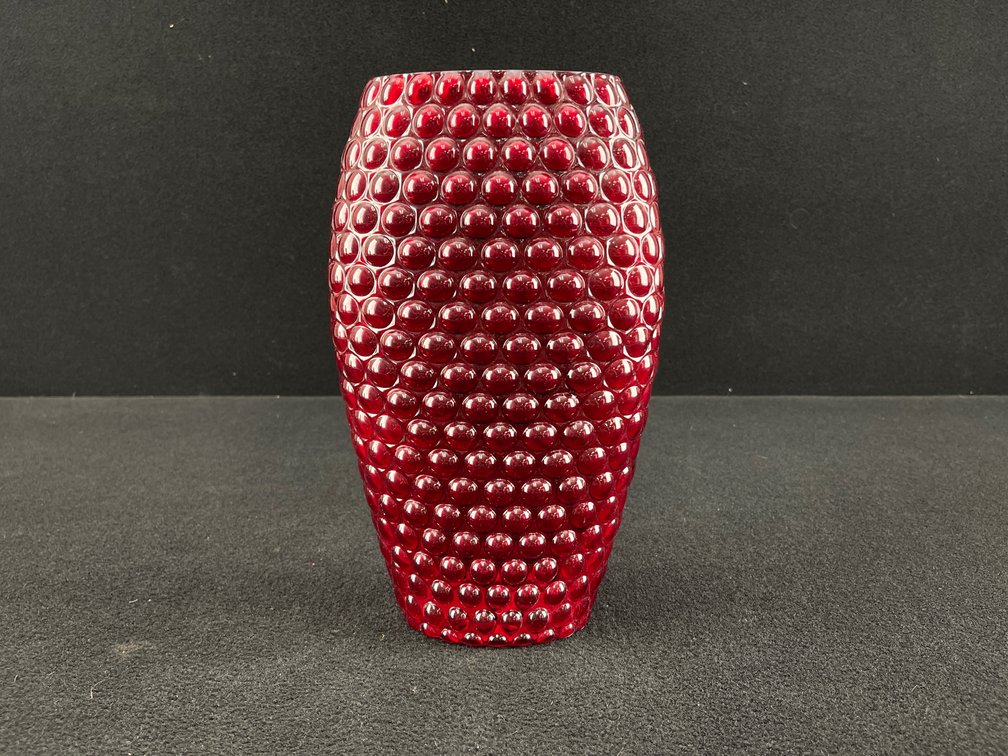 Ruby Red Glass Hobnail Vase