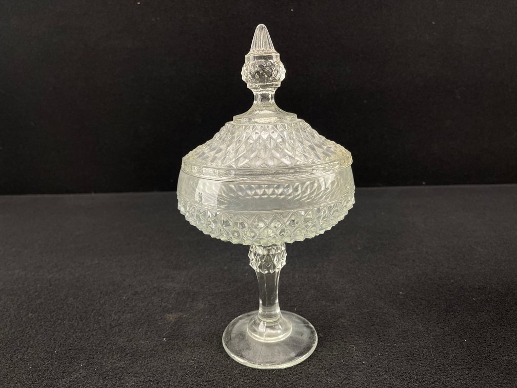 Vintage Diamond Point Lidded Candy Dish