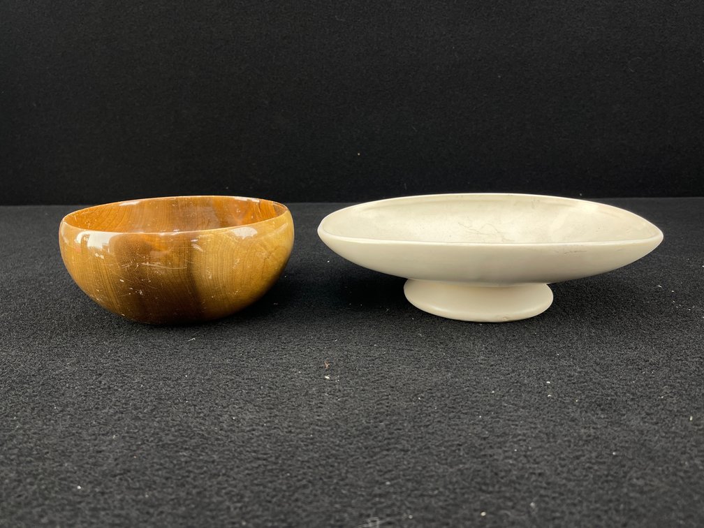 Handcrafted Wooden Bowl and Ceramic Planter Dish