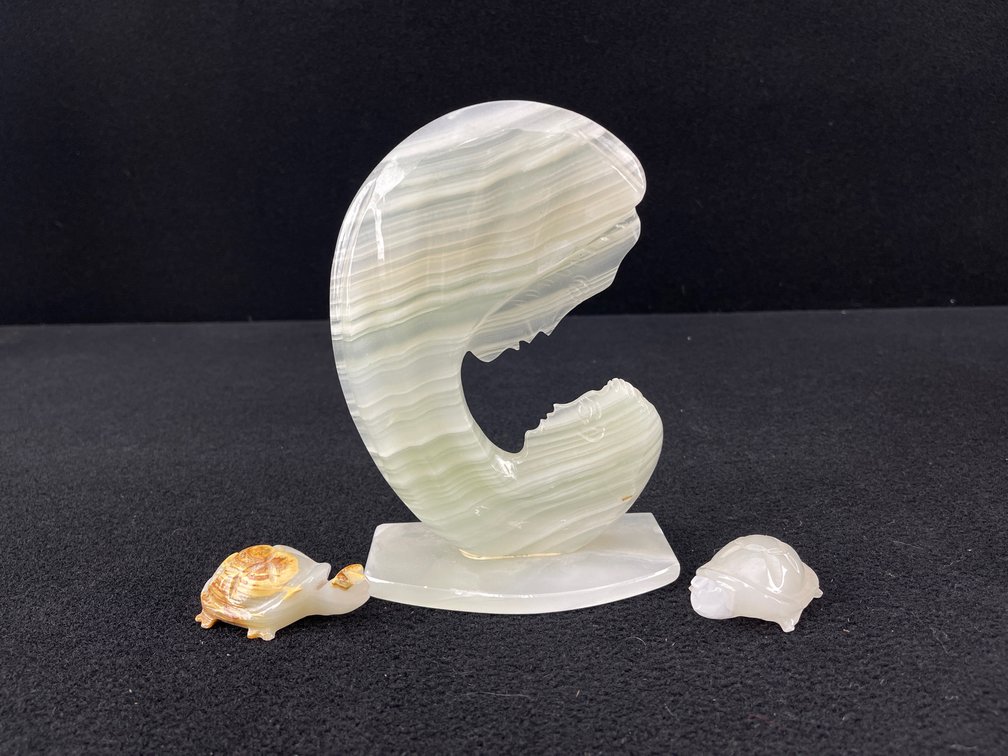 Polished Stone Madonna and Turtles Figurines