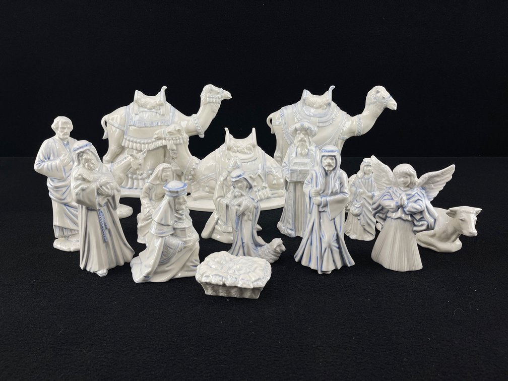 Vintage Blue and White Ceramic Nativity Set