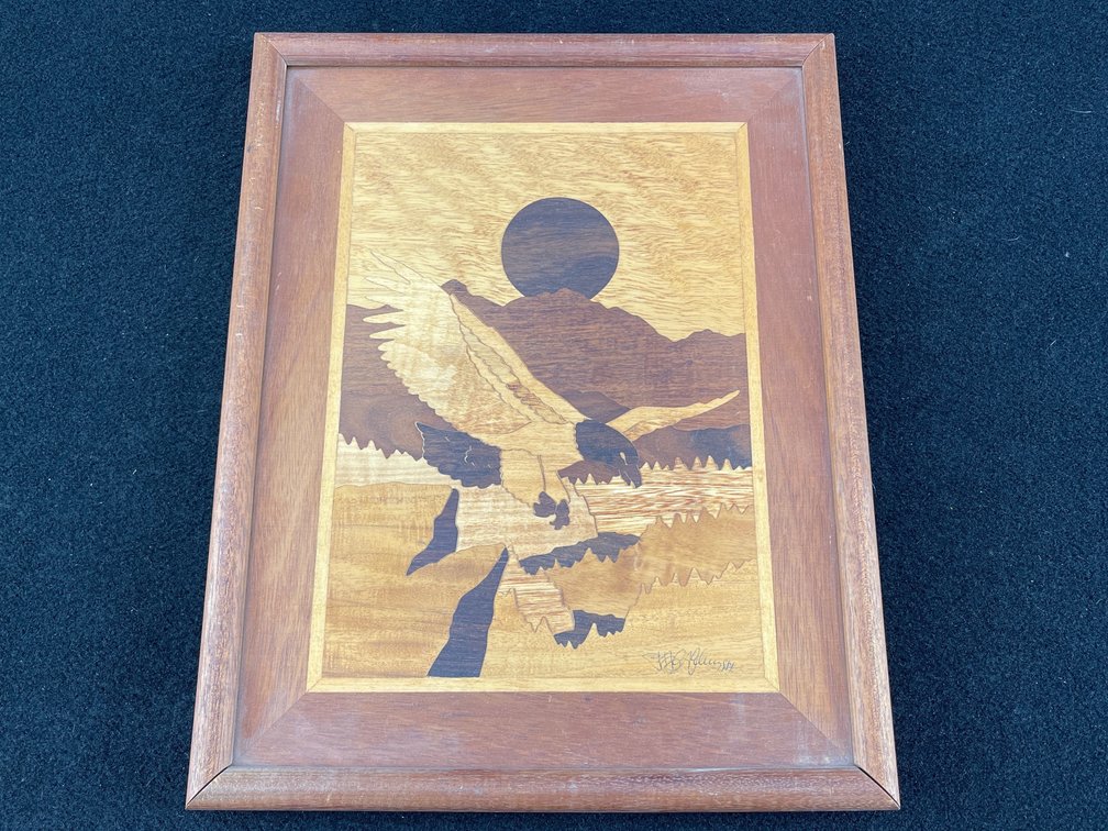 Vintage Wood Inlay Eagle Art