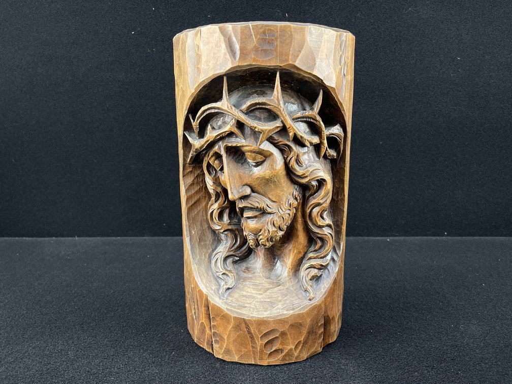 Hand Carved Wooden Bust of Jesus Christ
