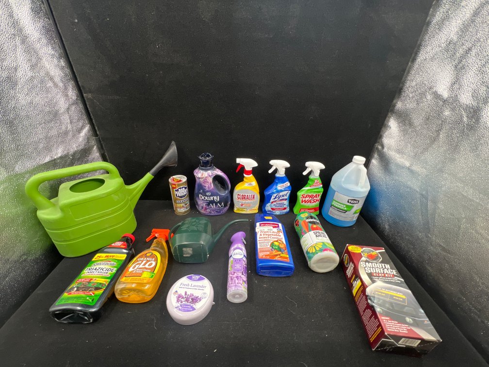 2 Water Cans, Cleaning Chemicals, Fertilizer, Air Fresheners