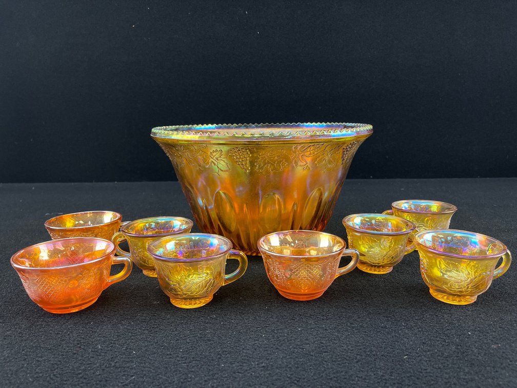 Indiana Glass Company Style Princess Pattern Punch Bowl and Cups