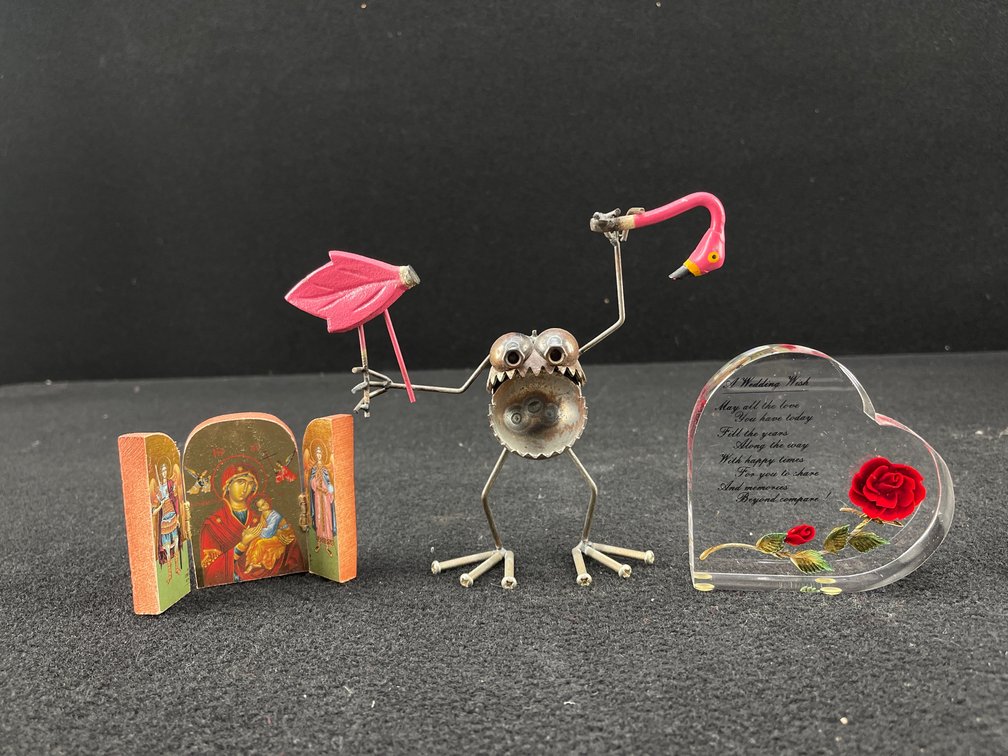 Metal Sculpture and Desk Trinkets