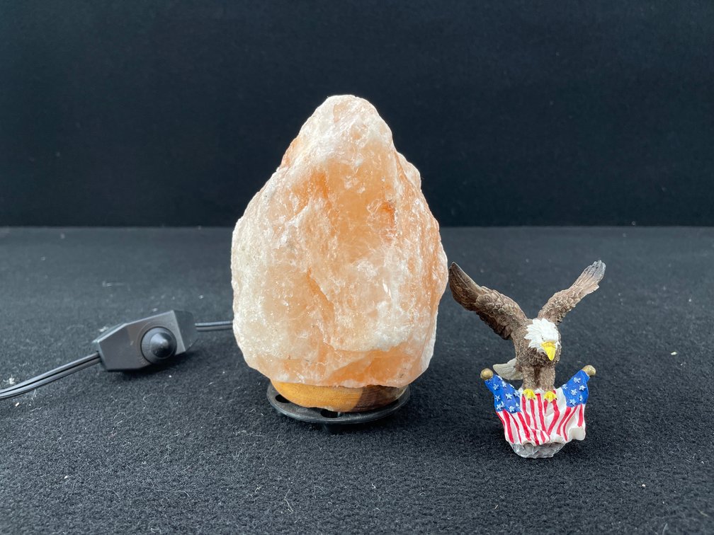 Pink Himalayan Lamp and Eagle Figurine