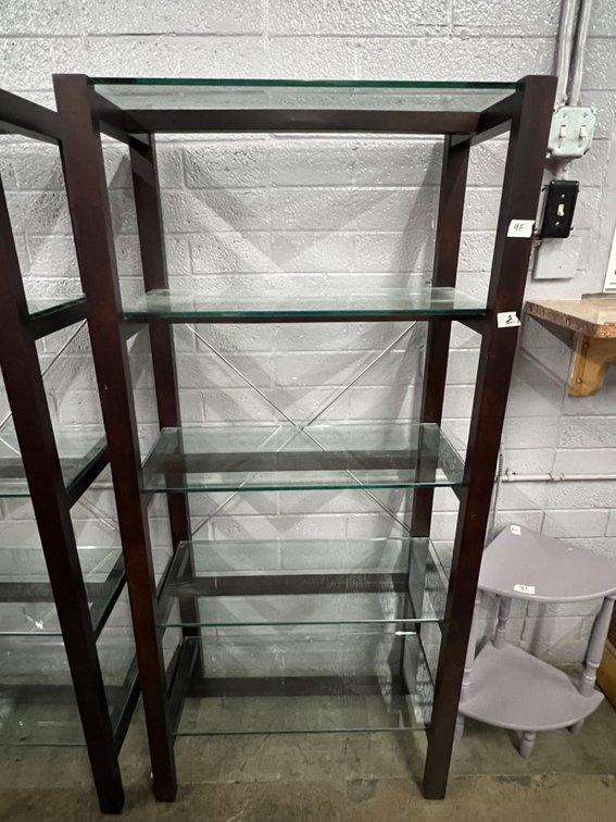 Dark Brown Wood and Glass Shelves