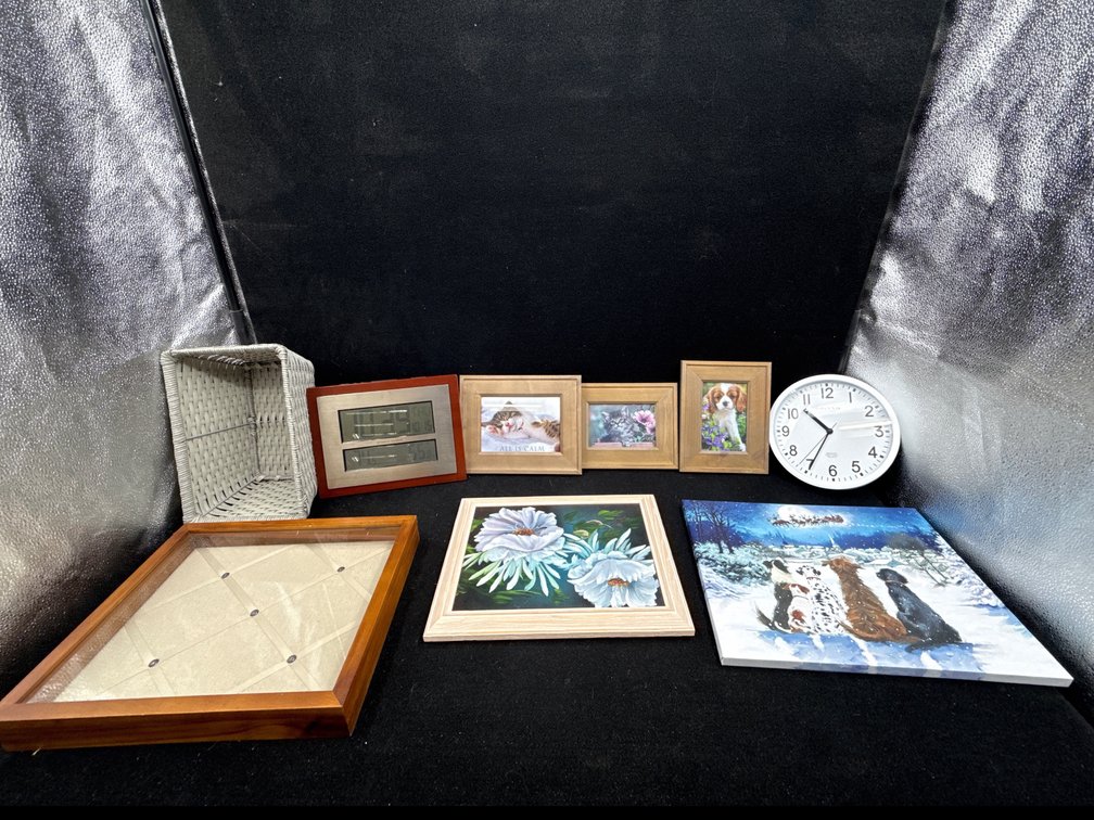 5 Pictures, Shadow Box, & 2 Clocks