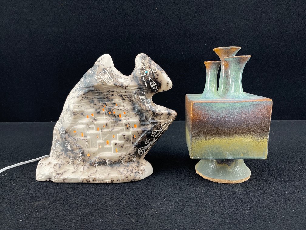 Native American Horsehair Pottery Sculpture and Pottery Vase
