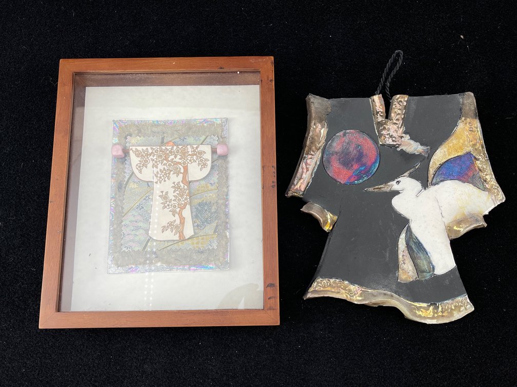 Kimono Shadowbox and Ceramic Wall Art