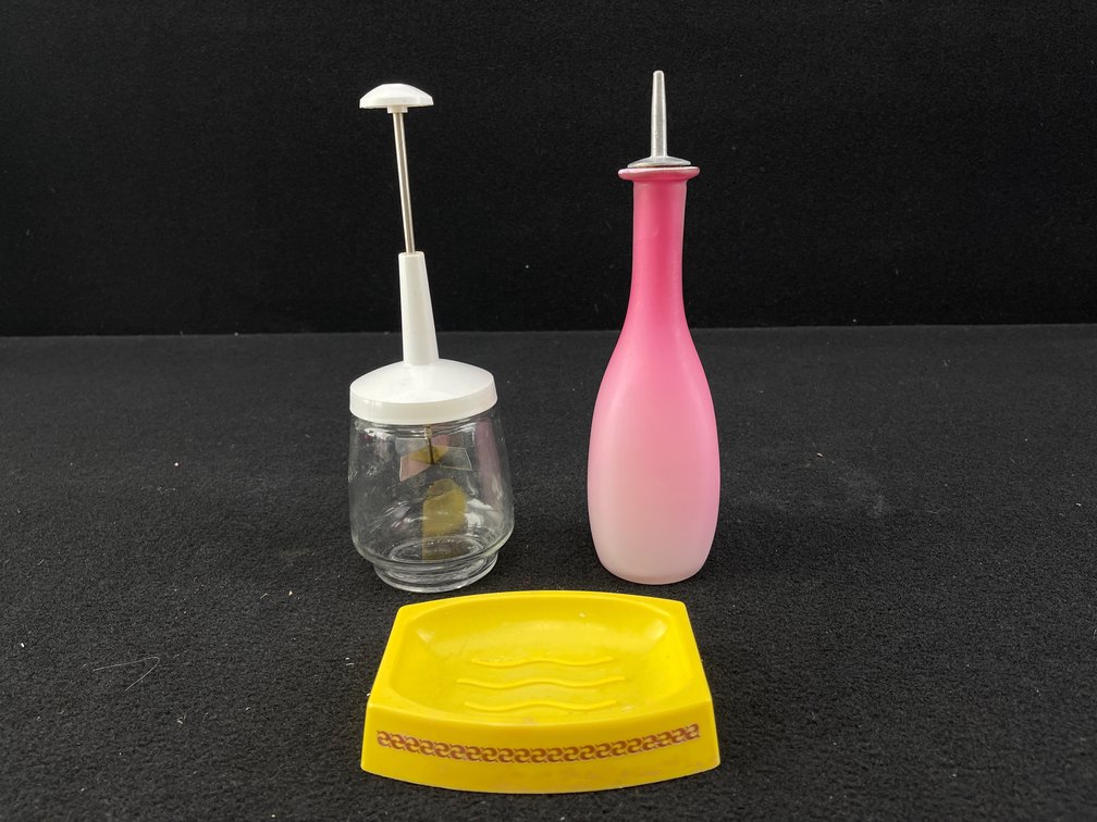 Food Chopper, Vinegar Cruet, and Small Dish