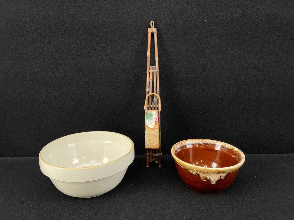 Stoneware Mixing Bowls and Bamboo Style Hanging Planter