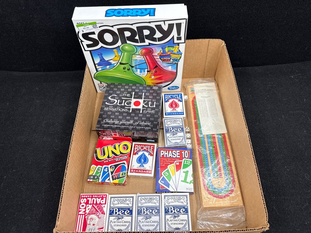 Cards, Sorry, Uno, Phase 10, Peg Game, Sudoku Game