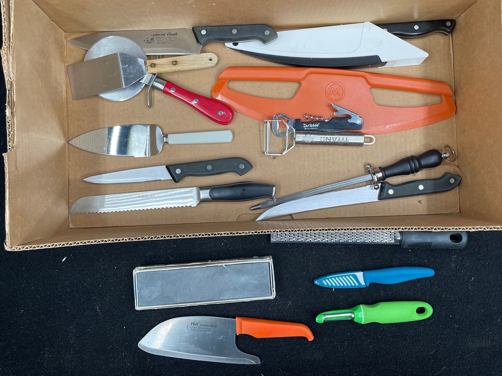 Knives, Kitchen Utensils, & Sharpening Stone