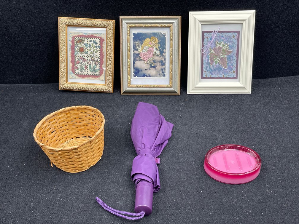 3 Pictures, Umbrella, Soap Dish, Small Basket
