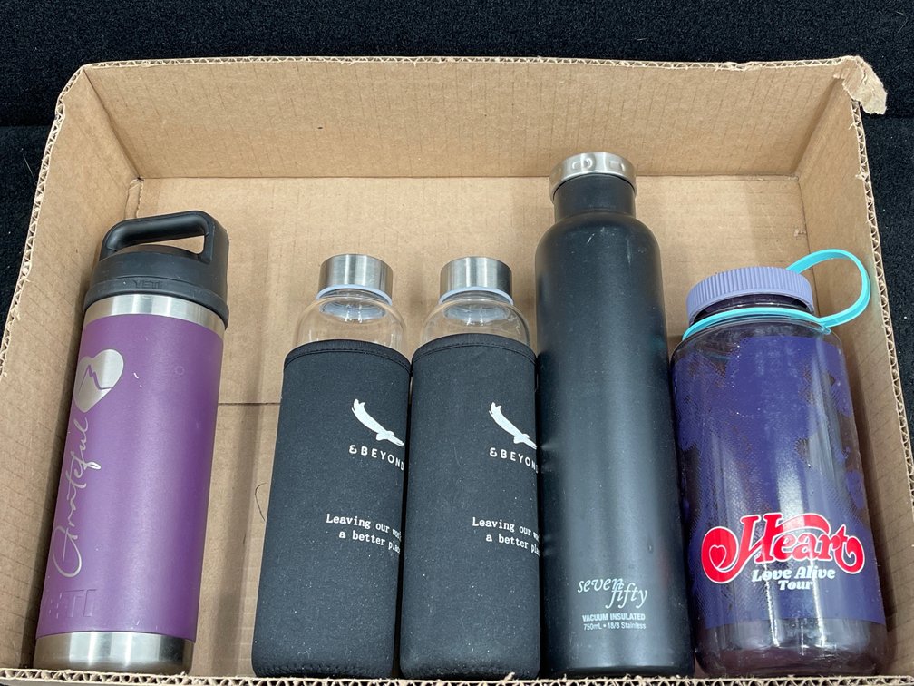 2 Stainless Steel, 2 Glass, & Plastic Tumblers