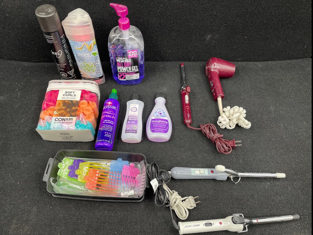 Curling Irons, Soft Curling Rollers, Hair Spray, Gel, Nail Polish Remover, Chilling Towel, Hair Dryer