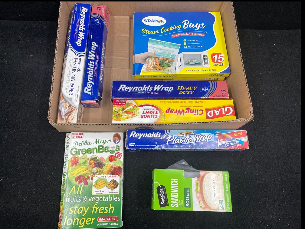 Box Of Kitchen Cooking Wraps, Storage Bags, Foil
