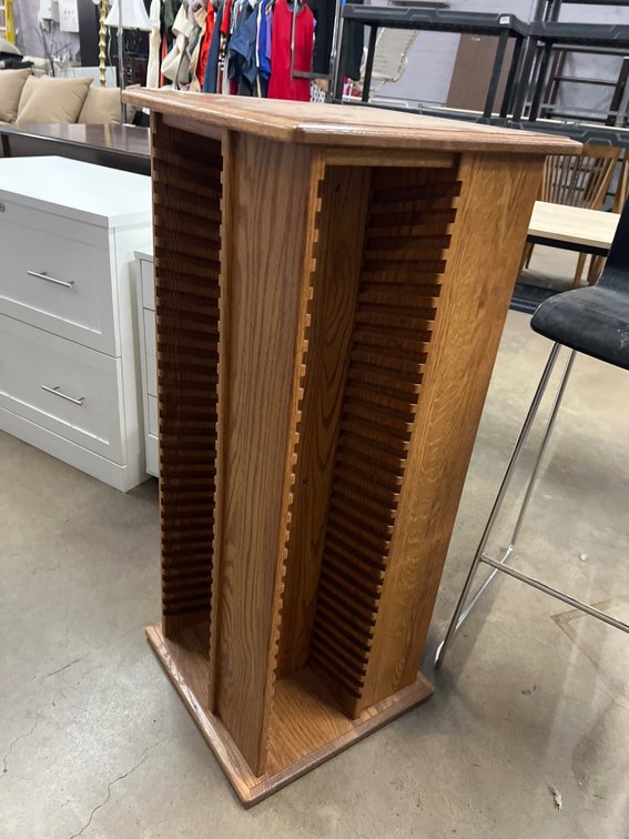 Vintage Wooden Rotating CD and Media Tower