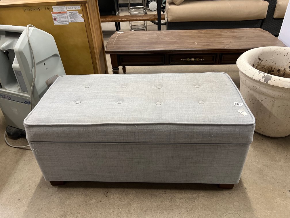 Gray Button Rectangular Storage Ottoman